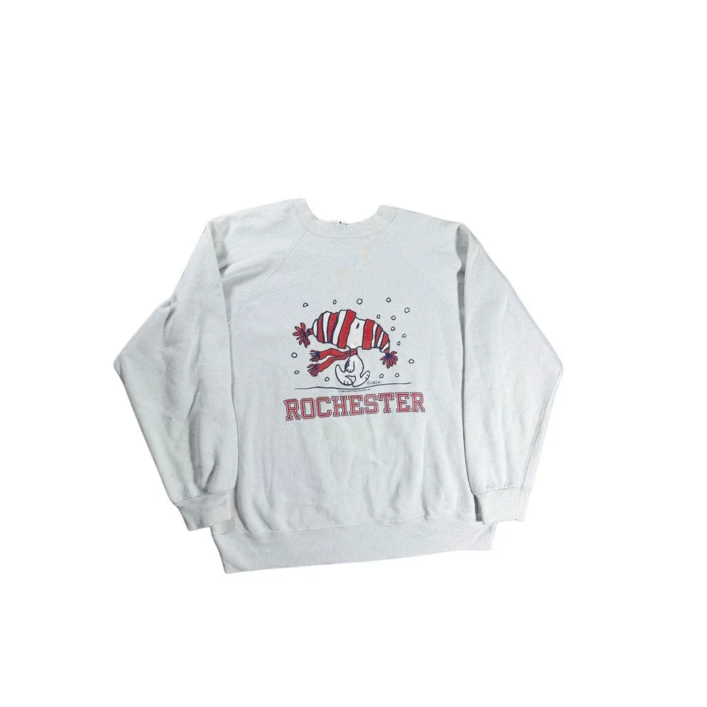 Vintage Artex Snoopy Rochester Sweatshirt Mens Large White Raglan Peanuts 1970s